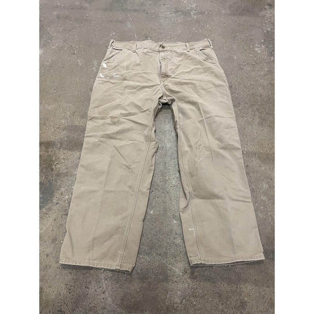 Carhartt Pants Mens 38x32 Khaki Canvas Duck Carpenter Work Utility Tool Pockets